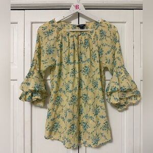 Chaps Floral Tiered Ruffle Sleeve Blouse Cottagecore Prairie Country Medium